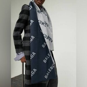 Balenciaga Logo Scarf Reversible Wool XL Black & White